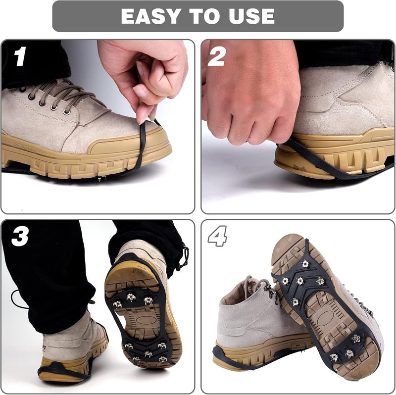 WBCBEC 2 Pairs Non Slip Gripper Spike Ice Traction Cleats Walk Traction Cleat Durable Ice Snow Grips for Shoes, Boot with 8 Steel Studs Crampons - Image 4